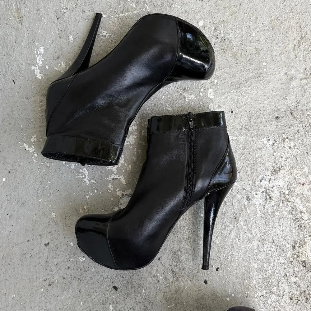 Stuart Weissman agree, platform, patent leather and leather booties